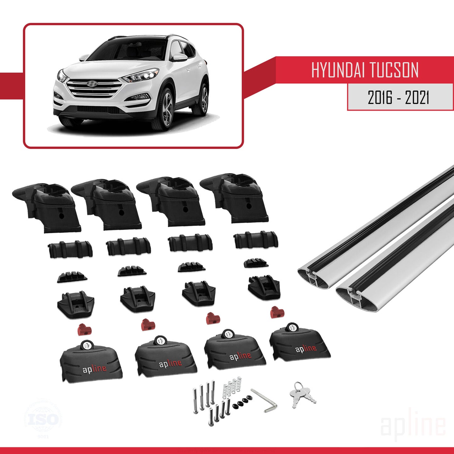 Compatible avec Hyundai Tucson 3 (TL) 2016-2021 ACE-2 Barres de Toit Railing Porte-Bagages de Voiture Gris Aluminium 2 Barres