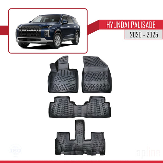 4D Rubbermatten Compatible met Hyundai Palisade (7 Koltuk) 2020-2025 Zwart