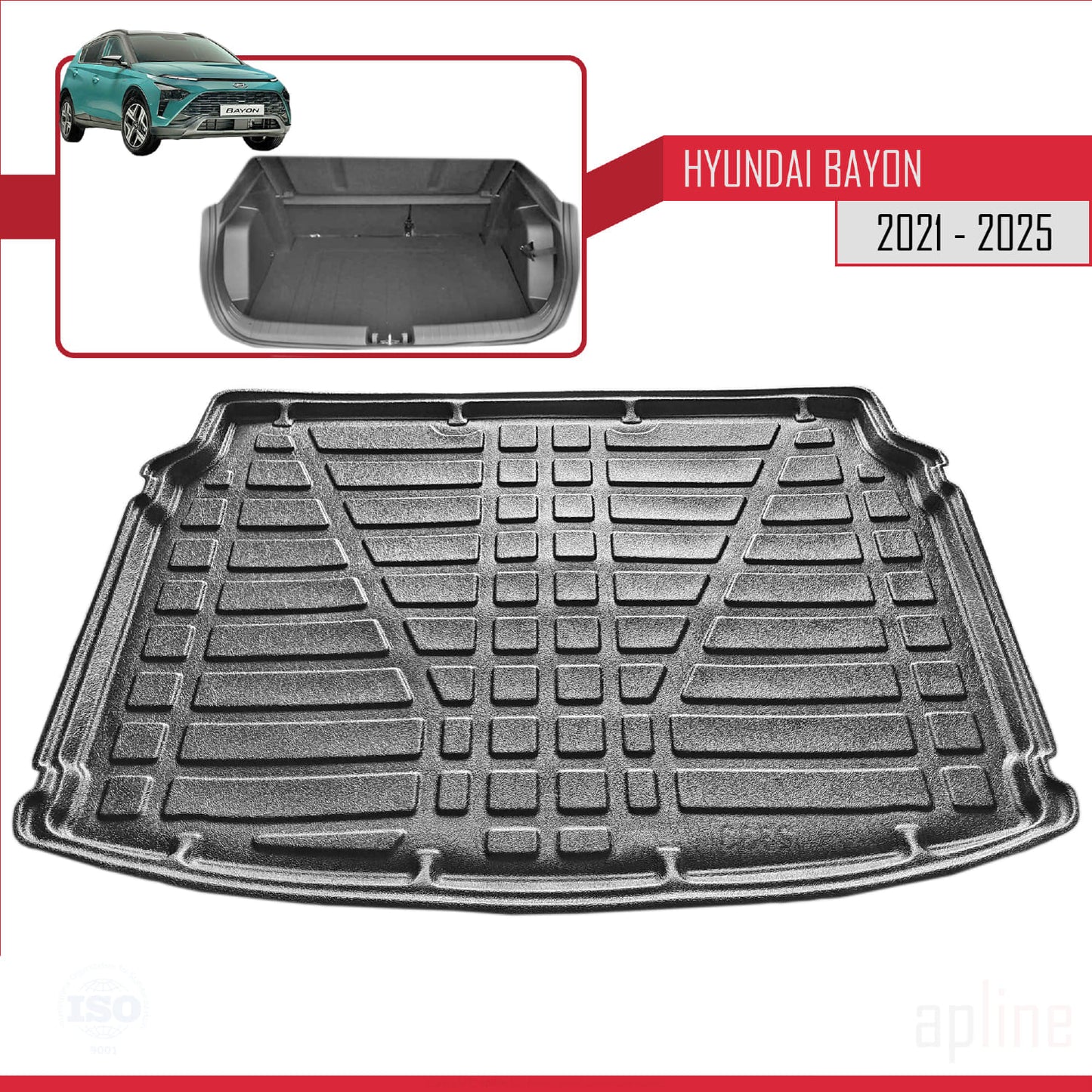 Compatible with Hyundai Bayon (BC3) 2021-2025 Flexible Trunk Mats Cargo Liner Black
