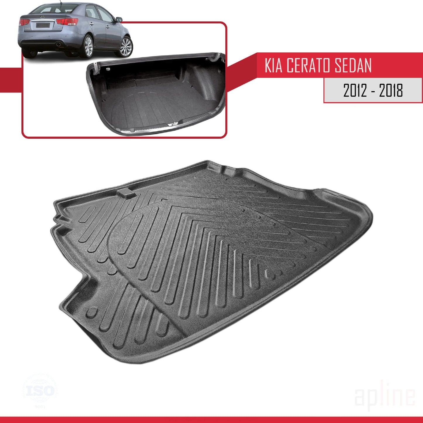 Compatible with Kia Cerato 2012-2018 Flexible Trunk Mats Cargo Liner Black