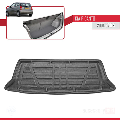 Flexibele Kofferbakmat Compatible met Kia Picanto (SA) 2004-2016 Achter Bagageruimte Zwart