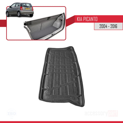 Flexibele Kofferbakmat Compatible met Kia Picanto (SA) 2004-2016 Achter Bagageruimte Zwart