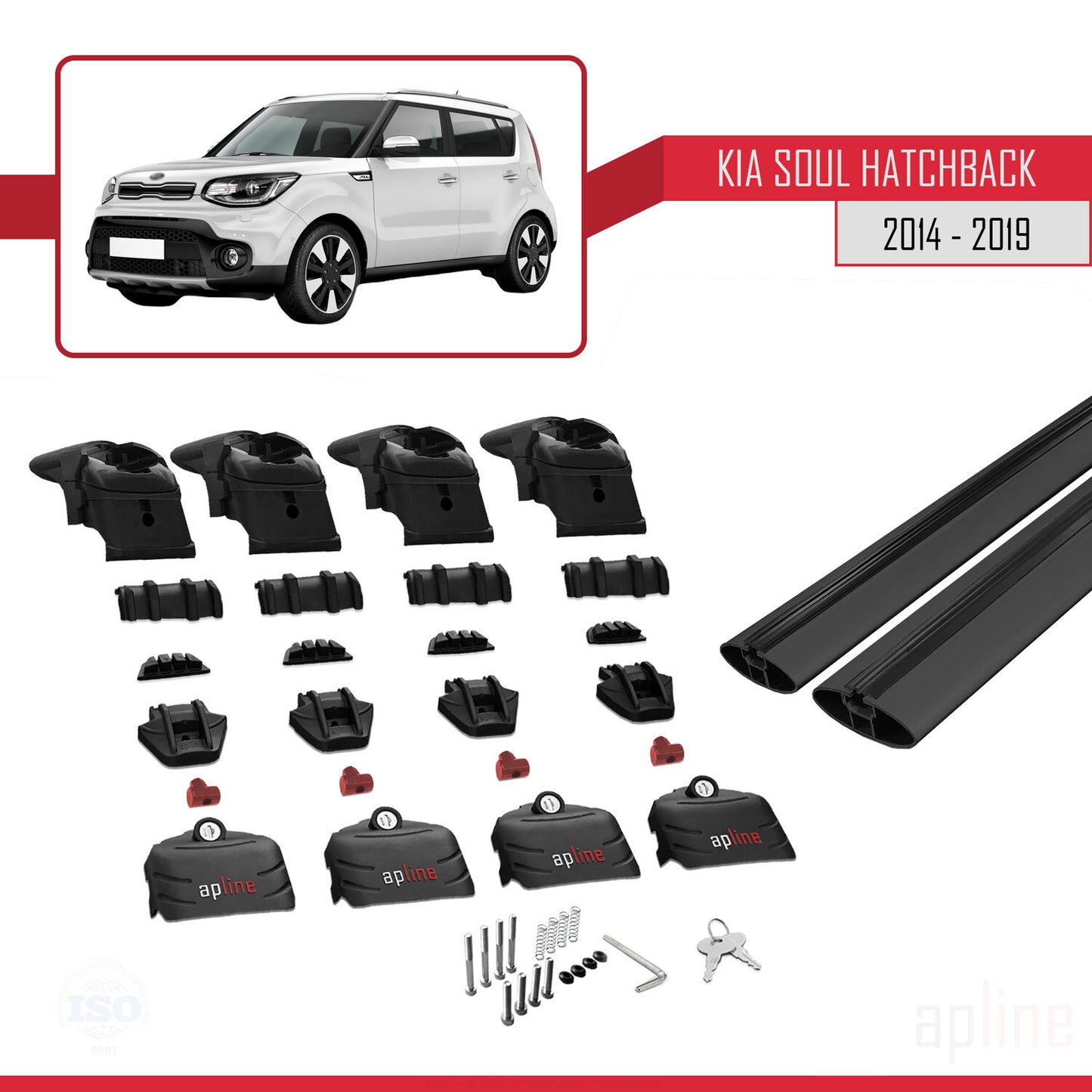 Compatible avec Kia Soul 2 (PS) 2014-2019 ACE-2 Barres de Toit Railing Porte-Bagages de Voiture Noir Aluminium 2 Barres