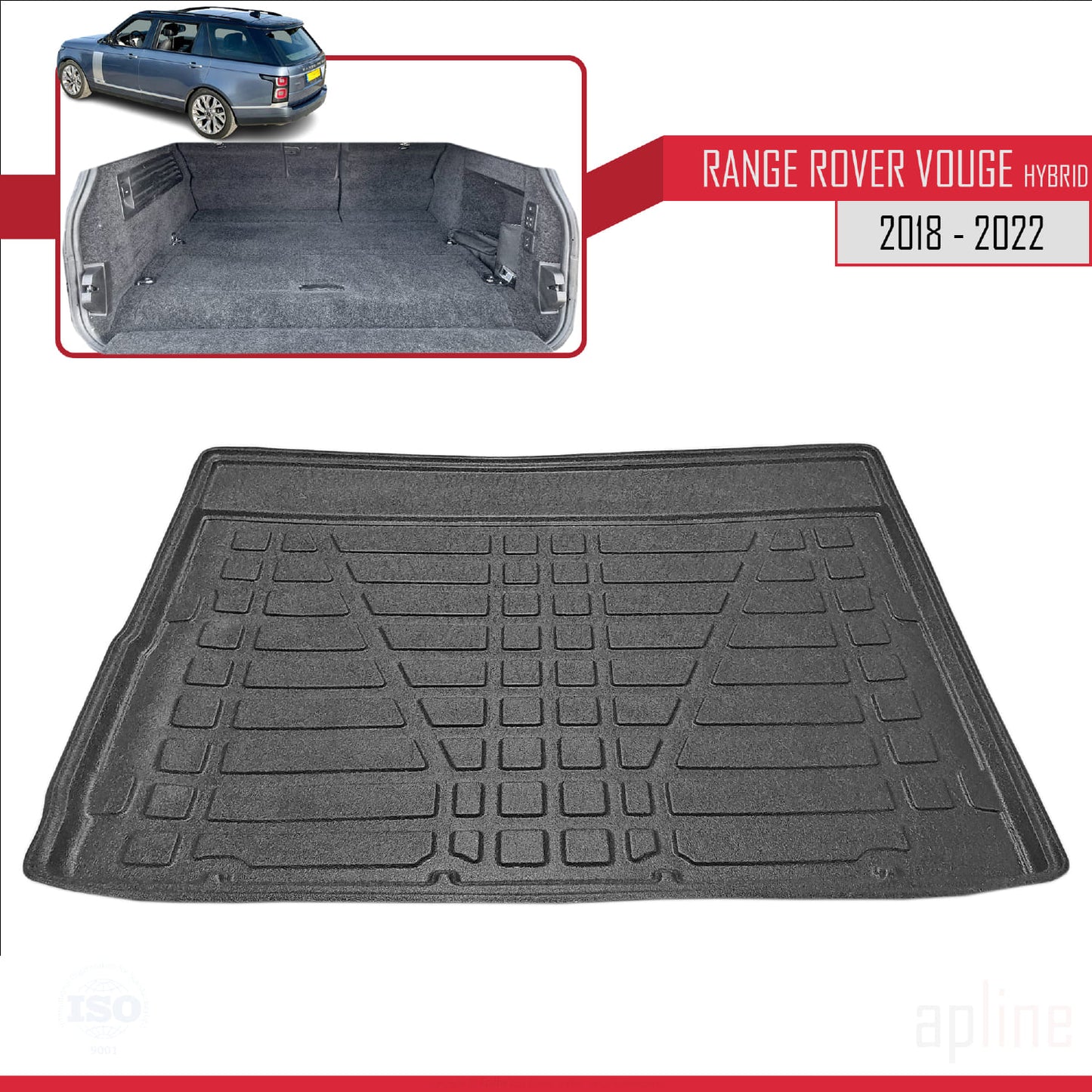 Compatible with Land Rover Range Rover Vogue (Hibrit) 2018-2022 Flexible Trunk Mats Cargo Liner Black