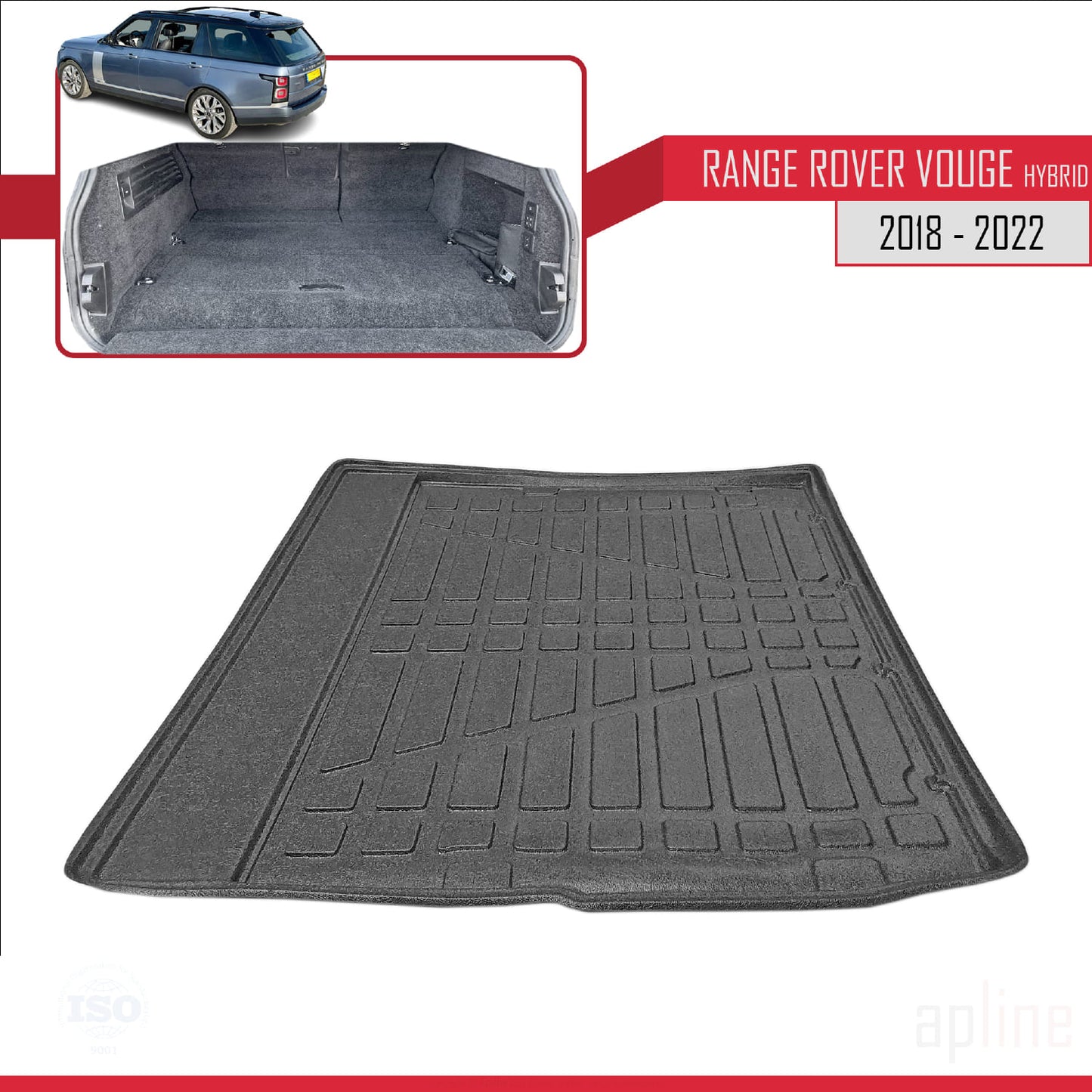 Compatible with Land Rover Range Rover Vogue (Hibrit) 2018-2022 Flexible Trunk Mats Cargo Liner Black