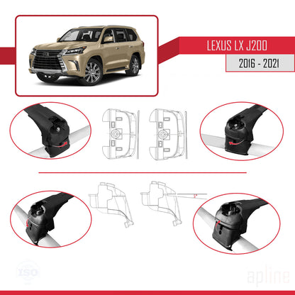 Compatible avec Lexus LX 3 (J200) 2016-2021 ACE-2 Barres de Toit Railing Porte-Bagages de Voiture Noir Aluminium 2 Barres