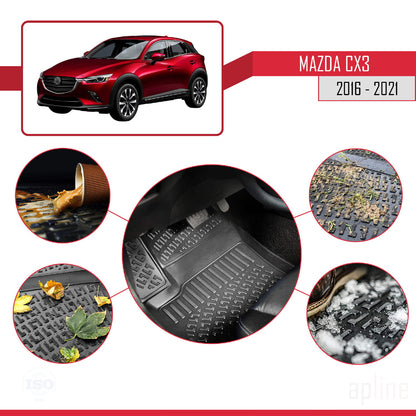 Compatible avec Mazda CX-3 (DK) 2016-2021 4D Tapis de Voiture Noir