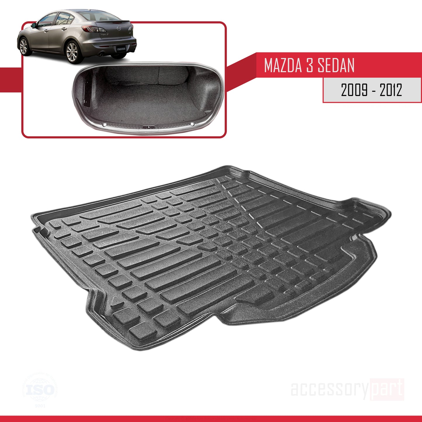 Tapis de Coffre pour Mazda Mazda 3 Berline 2009-2012 Flexible NOIR