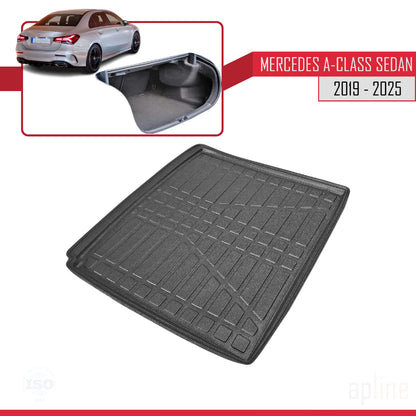 Compatible with Mercedes A Class 4 (W177) Sedan 2019-2025 Flexible Trunk Mats Cargo Liner Black
