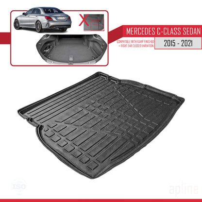 Compatible avec Mercedes Classe C 4 (W205) V3 2015-2021 Flexible Tapis de Coffre Plancher de Chargement Noir