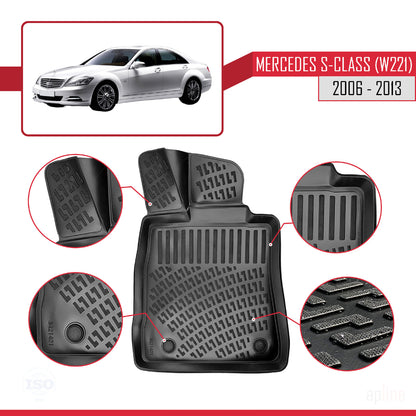 Compatible with Mercedes S Class (W221) 2006-2013 4D Car mats Black