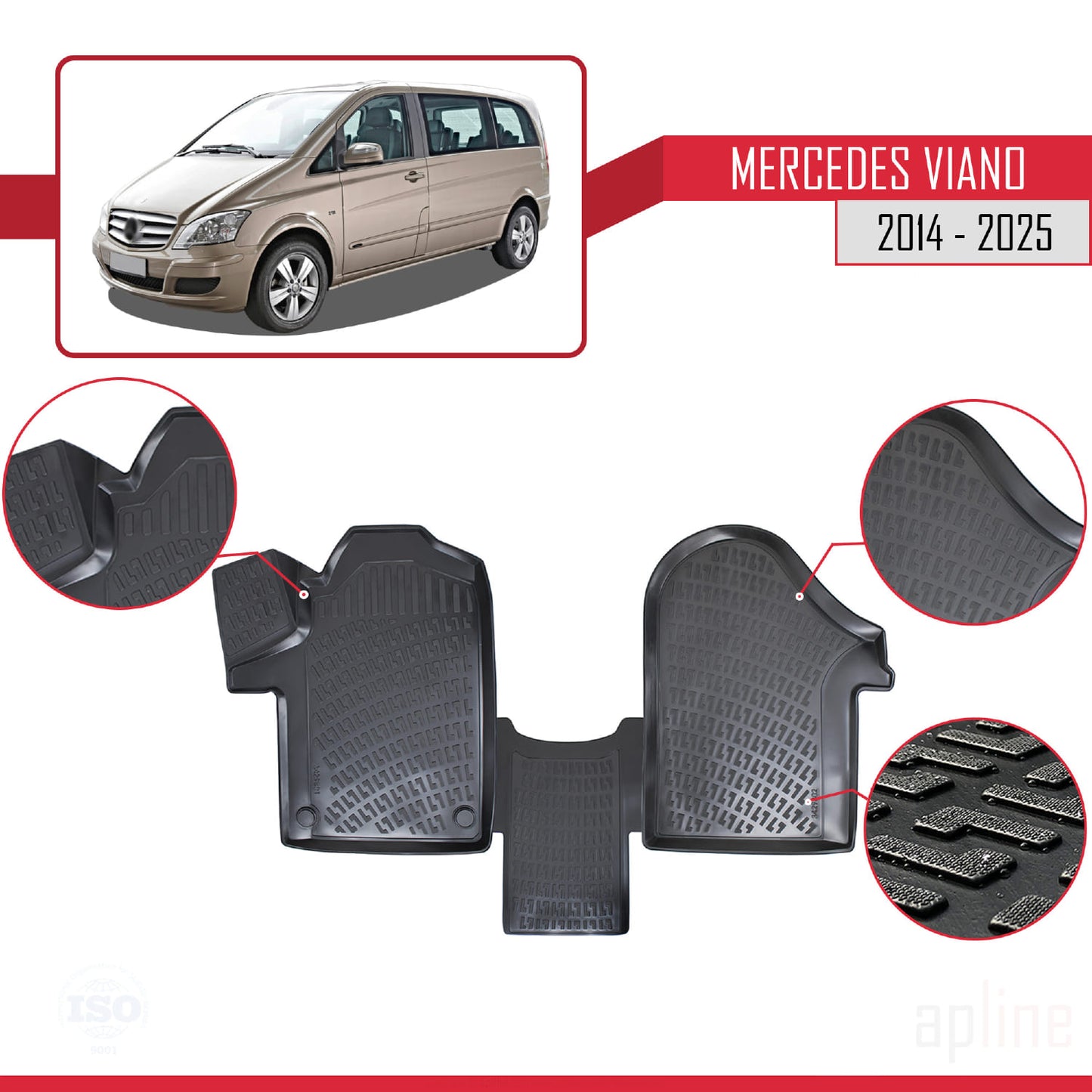 4D Rubbermatten Compatible met Mercedes Viano 3 (W447) 2014-2025 Zwart