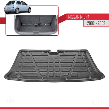 Kofferbakmat voor Nissan Micra 2004-2010 Flexibele Achter Bagageruimte ZWART