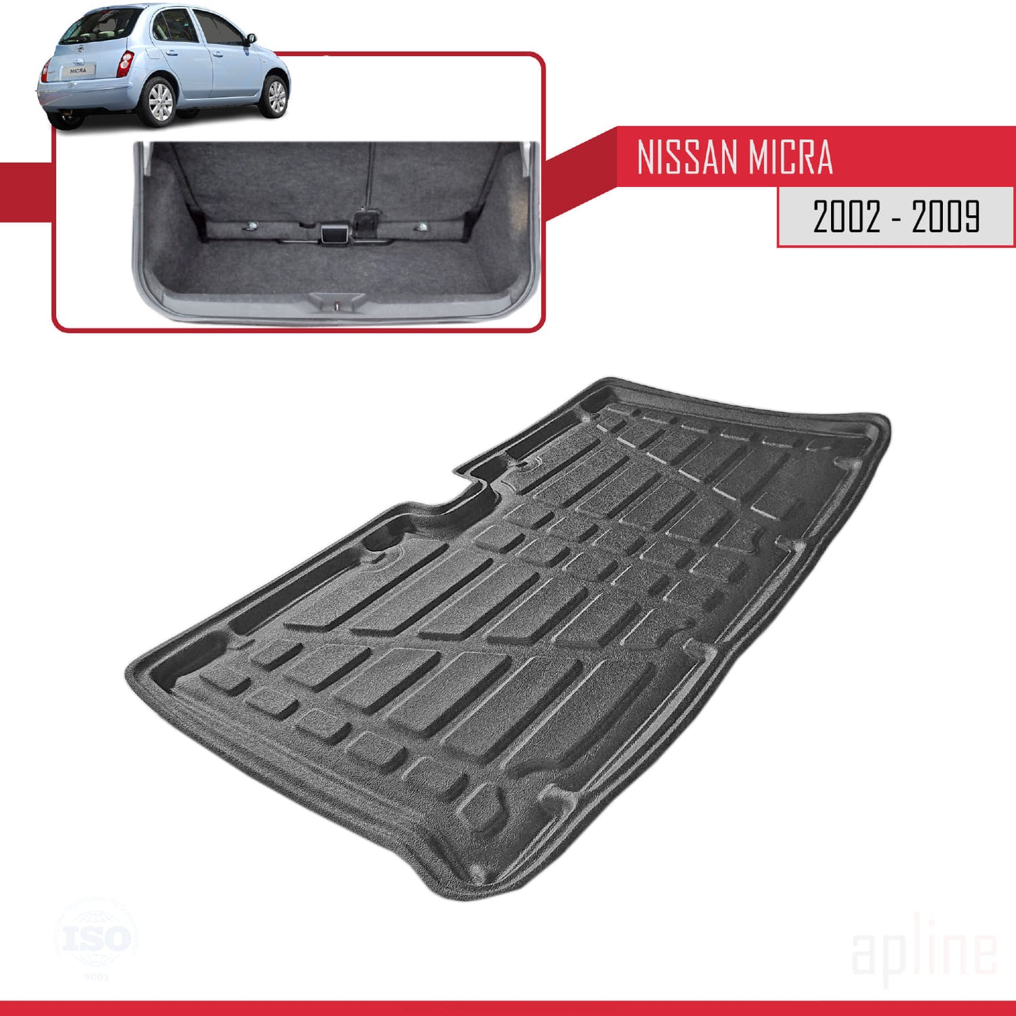 Kofferbakmat voor Nissan Micra 2004-2010 Flexibele Achter Bagageruimte ZWART