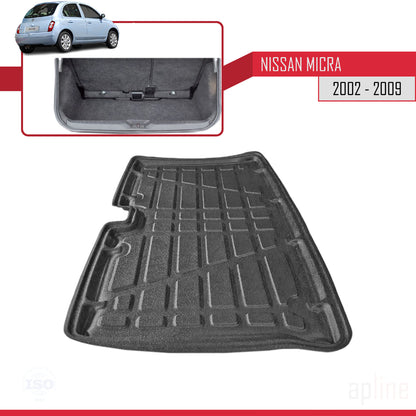 Kofferbakmat voor Nissan Micra 2004-2010 Flexibele Achter Bagageruimte ZWART