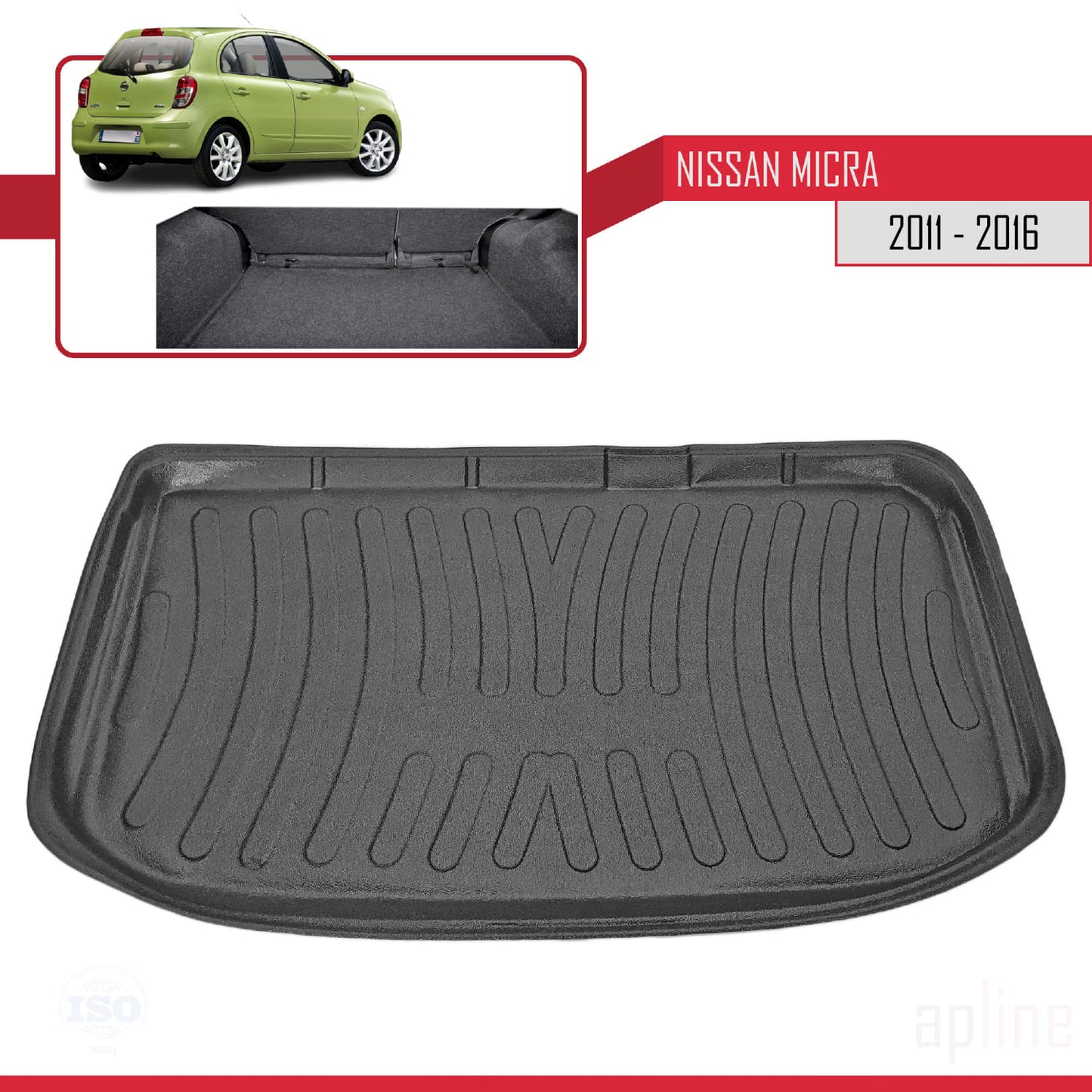 Compatible with Nissan Micra 4 (K13) 2011-2016 Flexible Trunk Mats Cargo Liner Black