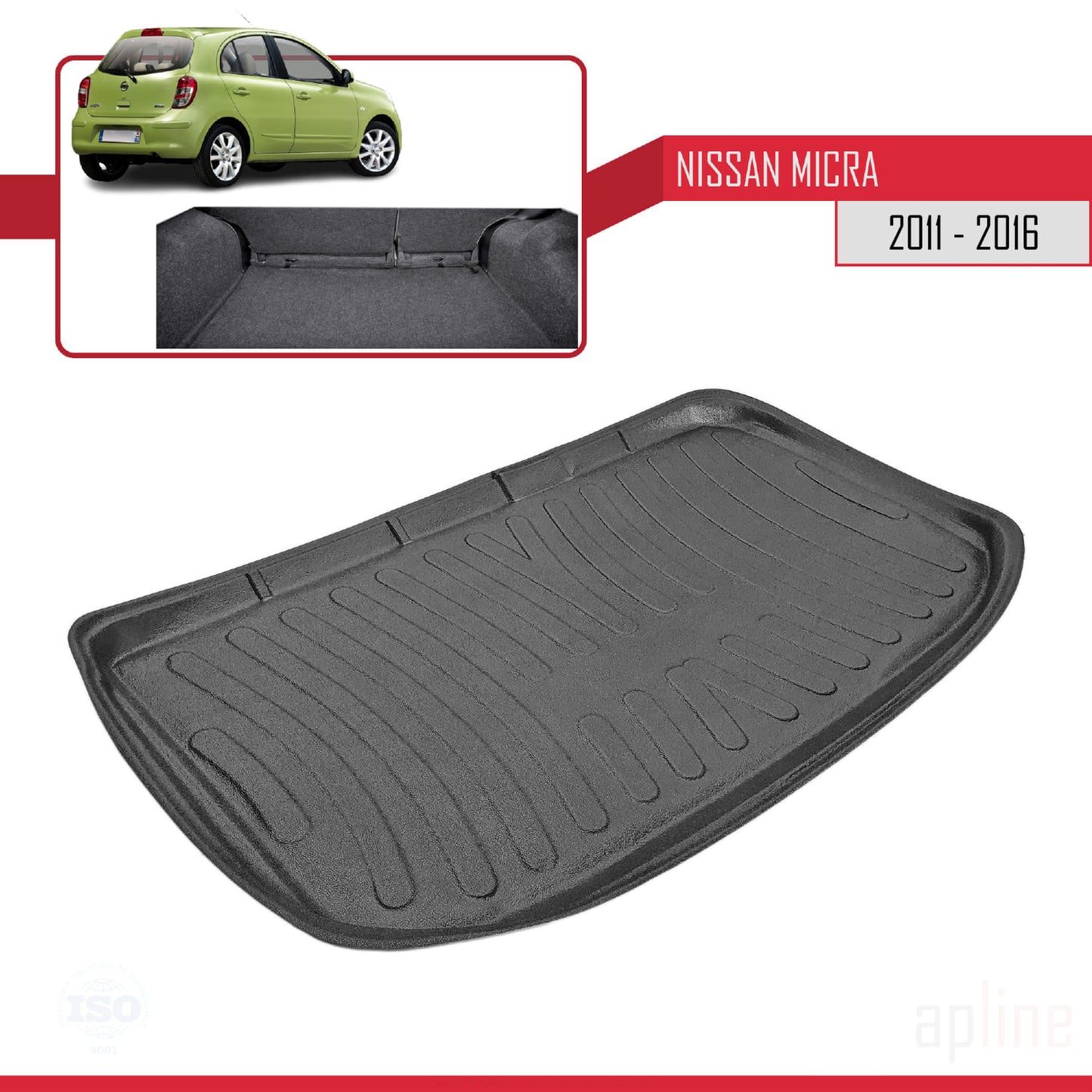 Compatible with Nissan Micra 4 (K13) 2011-2016 Flexible Trunk Mats Cargo Liner Black