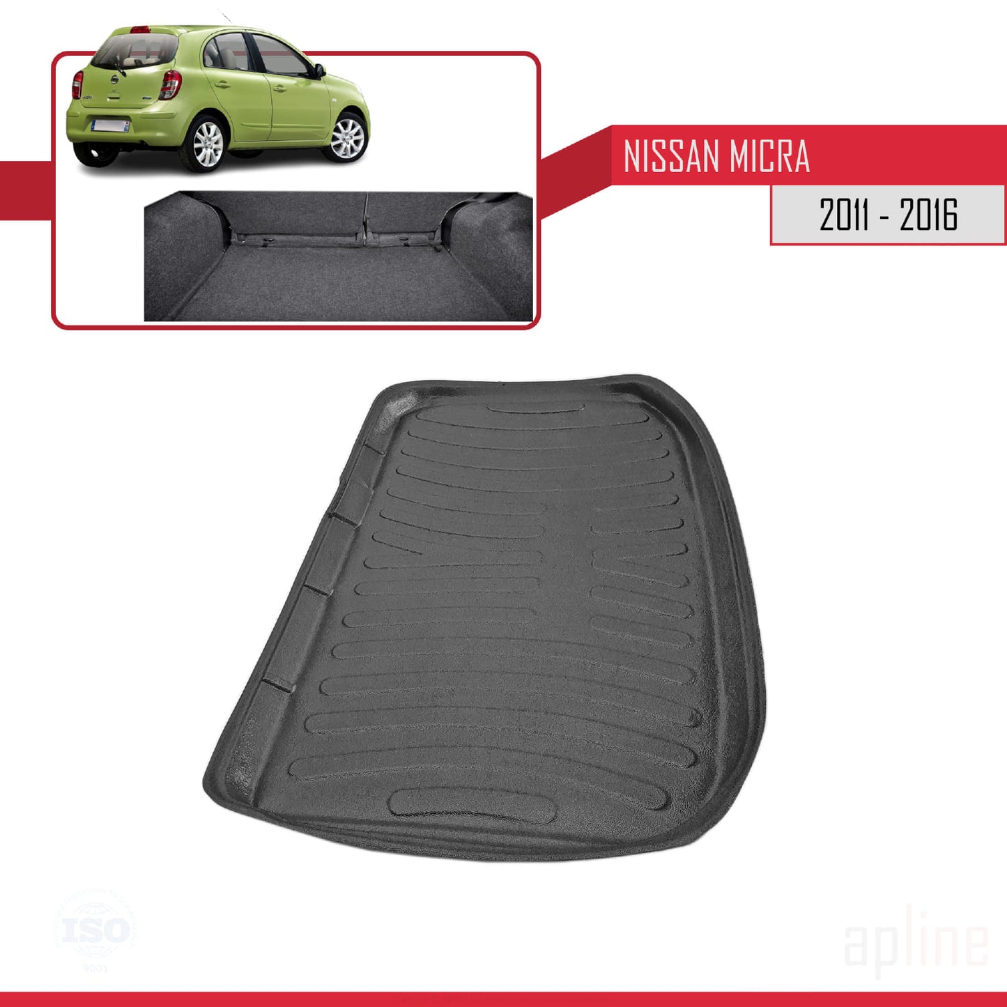 Compatible with Nissan Micra 4 (K13) 2011-2016 Flexible Trunk Mats Cargo Liner Black