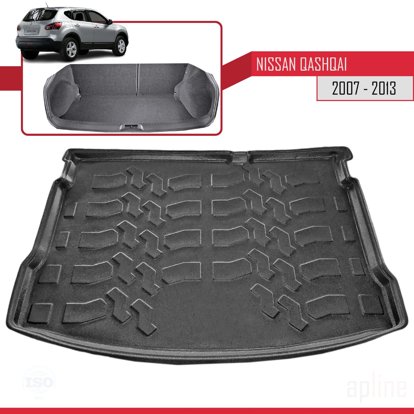 Compatible avec Nissan Qashqai (J10) 2007-2013 Flexible Tapis de Coffre Plancher de Chargement Noir