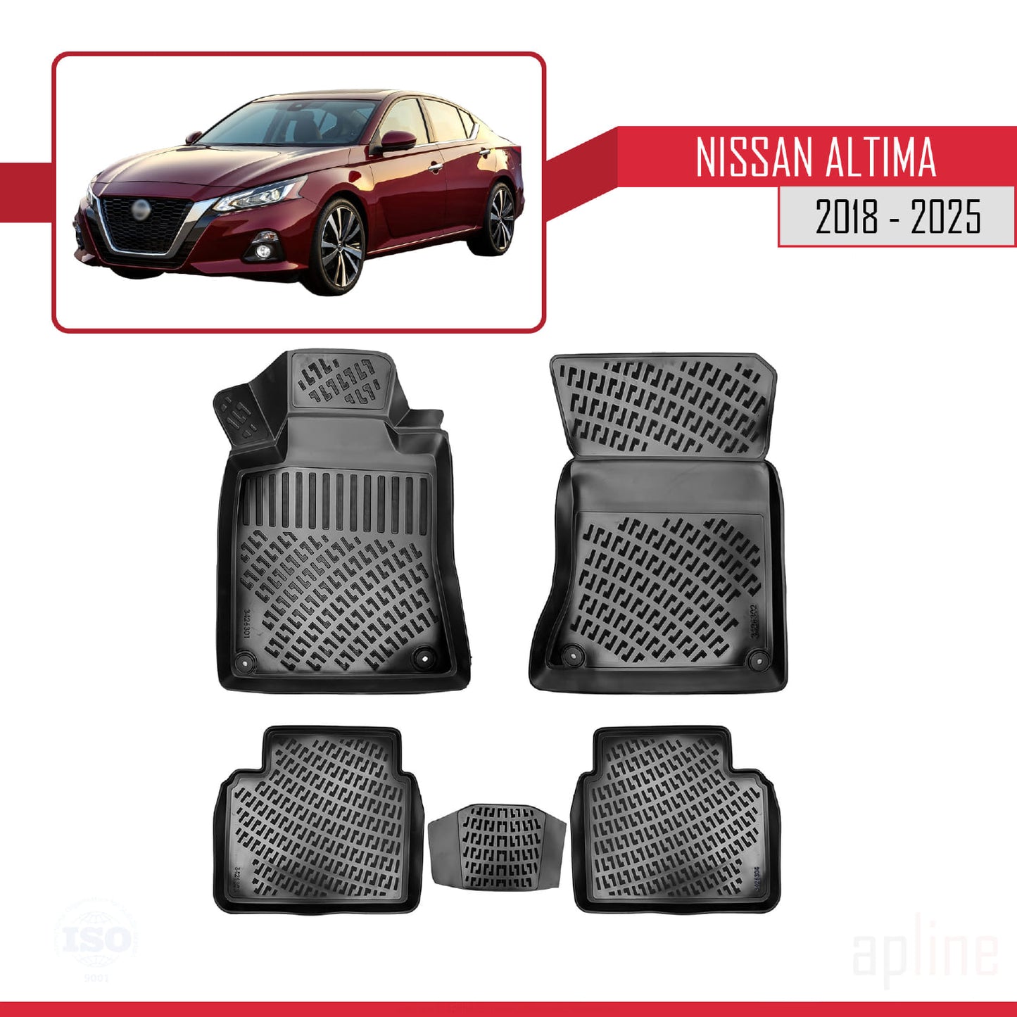 4D Rubbermatten Compatible met Nissan Altima 6 (L34) 2018-2025 Zwart