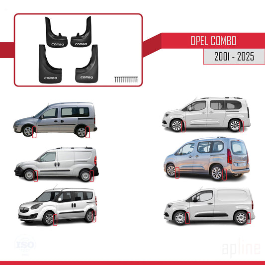 Spatborden Compatible met Opel Combo 2001-2025 Voertuig Voor Achter Set 4 Stukken Zwart