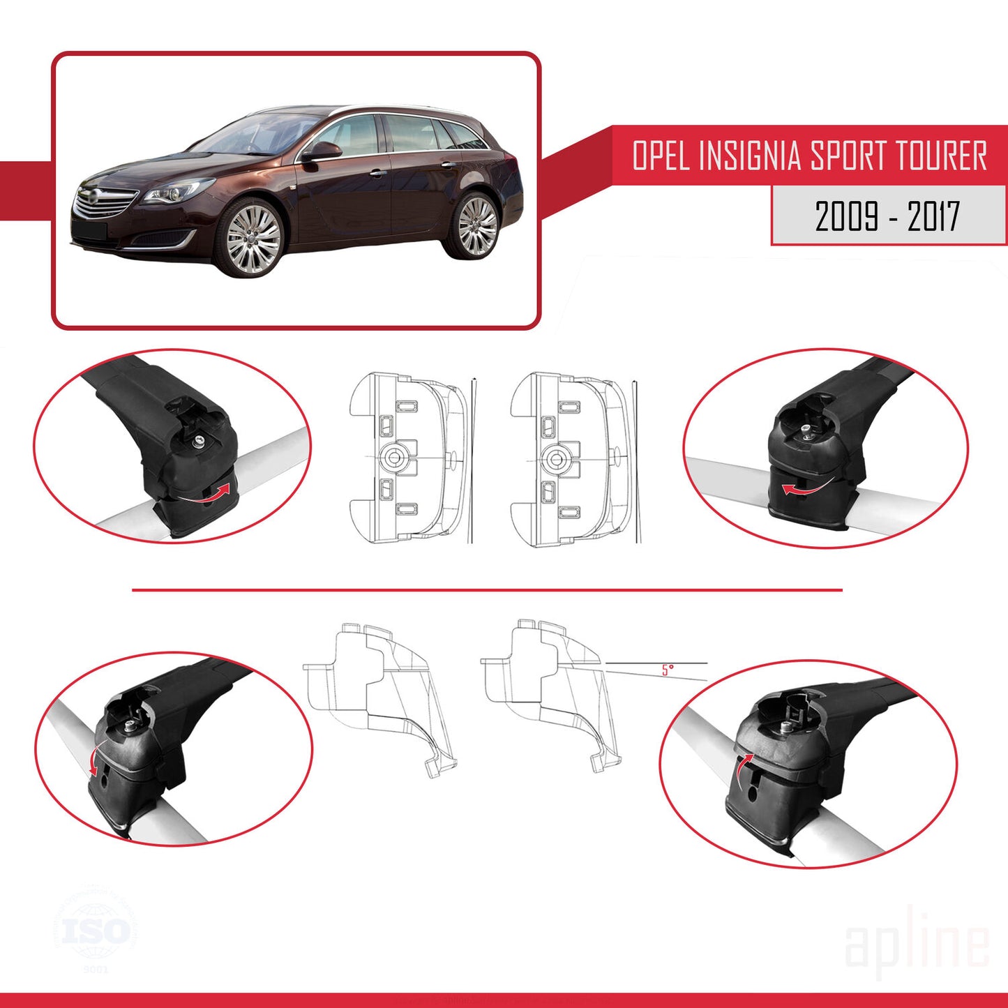 Compatible avec Vauxhall Insignia (G09) ST 2009-2017 ACE-2 Barres de Toit Railing Porte-Bagages de Voiture Noir Aluminium 2 Barres