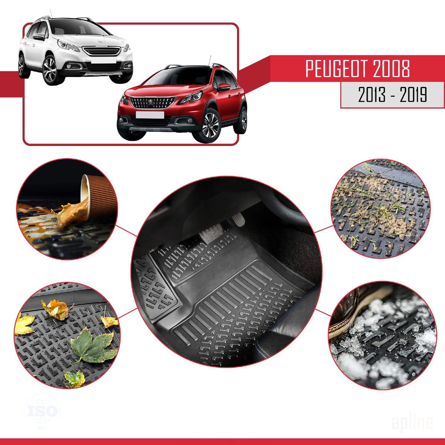 4D Rubbermatten Compatible met Peugeot 2008 (A94) 2013-2019 Zwart