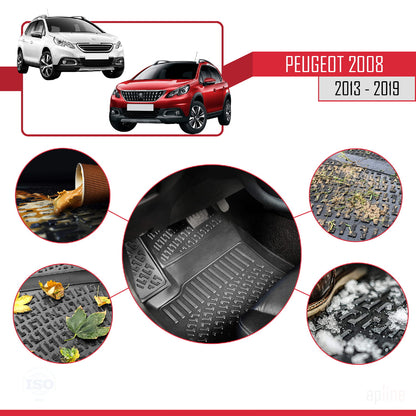 4D Rubbermatten Compatible met Peugeot 2008 (A94) 2013-2019 Zwart