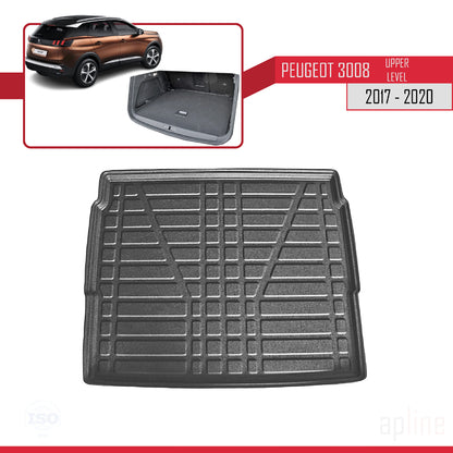 Compatible avec Peugeot 3008 II (P84) Pre-Facelift 2017-2020 Flexible Tapis de Coffre Plancher de Chargement Supérieur Noir