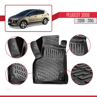 4D Rubbermatten Compatible met Peugeot 3008 (T84) 2008-2015 Zwart