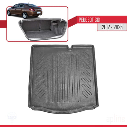 Compatible with Peugeot 301 2012-2025 Flexible Trunk Mats Cargo Liner Black