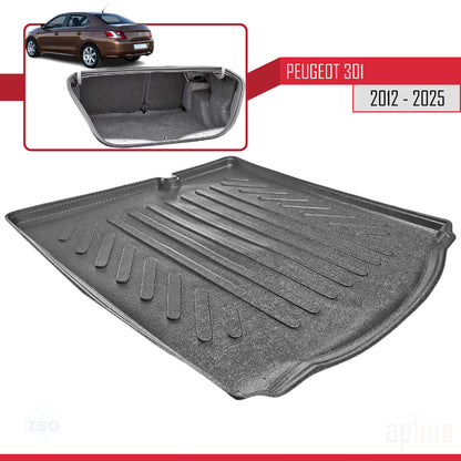 Compatible with Peugeot 301 2012-2025 Flexible Trunk Mats Cargo Liner Black