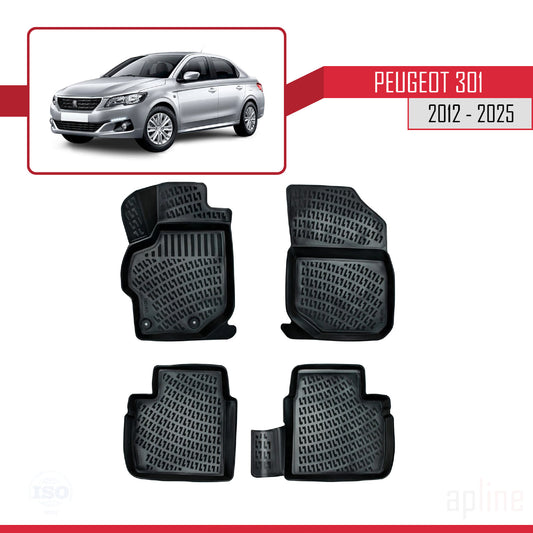 4D Rubbermatten Compatible met Peugeot 301 2012-2025 Zwart