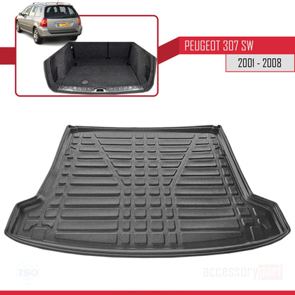 Compatible with Peugeot 307 Outdoor 2001-2008 Flexible Trunk Mats Cargo Liner Black