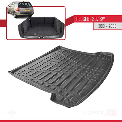 Compatible with Peugeot 307 Outdoor 2001-2008 Flexible Trunk Mats Cargo Liner Black