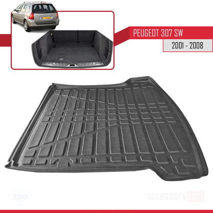 Compatible with Peugeot 307 Outdoor 2001-2008 Flexible Trunk Mats Cargo Liner Black