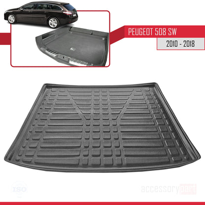Compatible avec Peugeot 508 (W23) Break 2010-2018 Flexible Tapis de Coffre Plancher de Chargement Noir