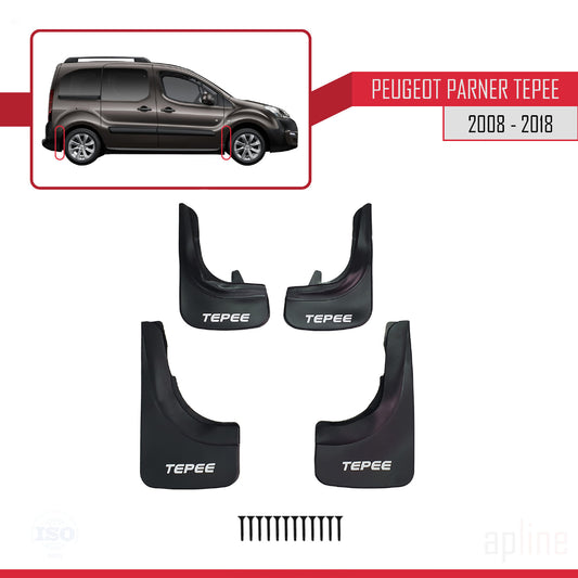 Spatborden Compatible met Peugeot Partner 2 Tepee 2008-2018 Voertuig Voor Achter Set 4 Stukken Zwart