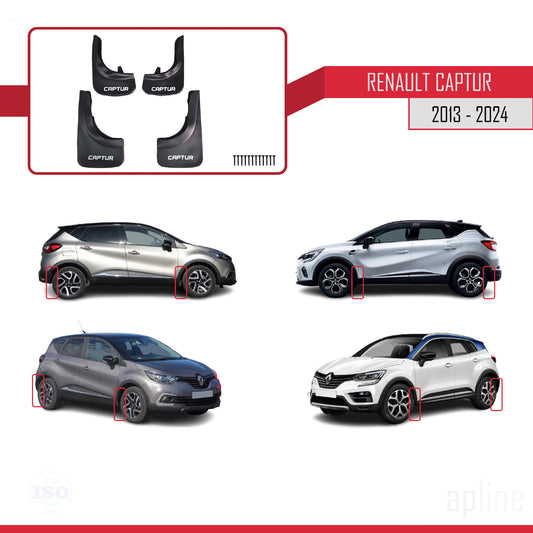 Spatborden Compatible met Renault Captur (J87) 2013-2024 Voertuig Voor Achter Set 4 Stukken Zwart