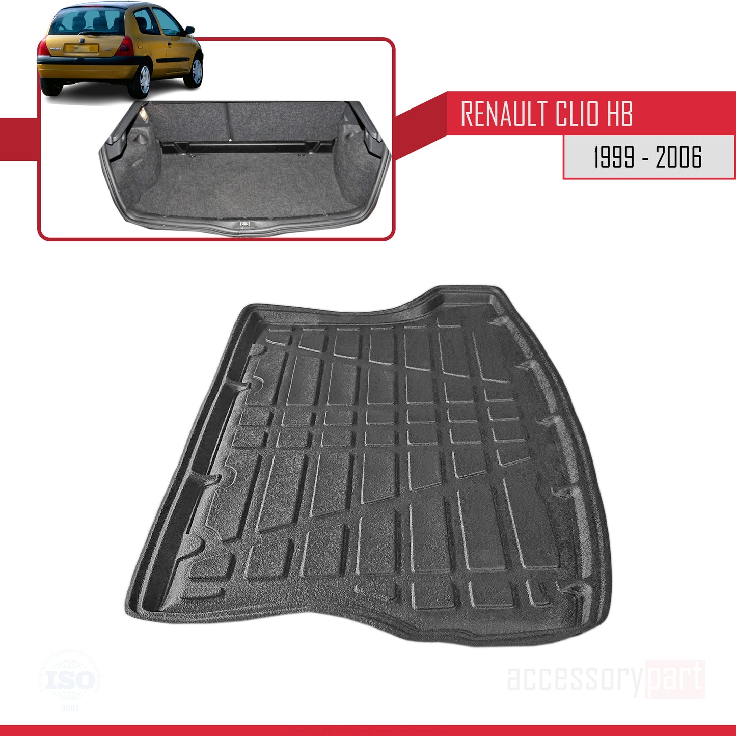 Tapis de Coffre pour Renault Clio Hayon 1999-2006 Flexible NOIR