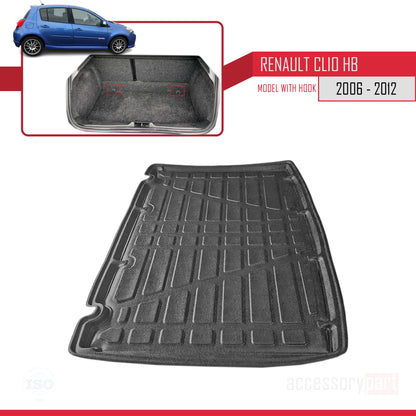 Compatible avec Renault Clio 3 2006-2012 Flexible Tapis de Coffre Plancher de Chargement Noir