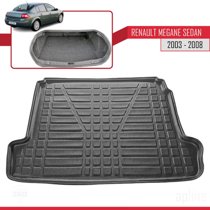 Compatible avec Renault Megane 2 Berline 2003-2008 Flexible Tapis de Coffre Plancher de Chargement Noir