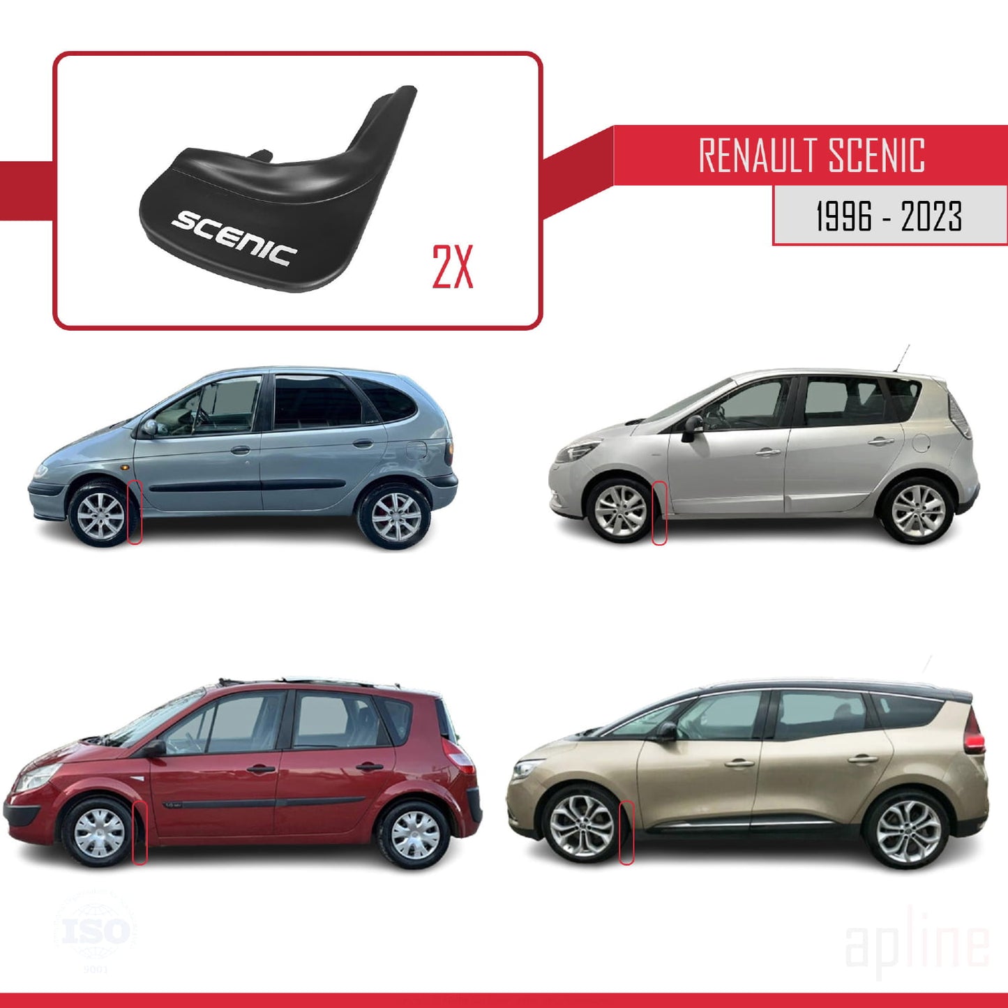 Compatible avec Renault Scenic 1996-2023 Jeu de Bavettes Garde-boue Avant et Arrière de Voiture 4 Pcs Noir