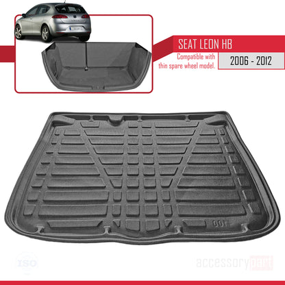 Compatible avec Seat Leon 2 (1P) 2006-2012 Flexible Tapis de Coffre Plancher de Chargement Noir