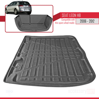 Compatible avec Seat Leon 2 (1P) 2006-2012 Flexible Tapis de Coffre Plancher de Chargement Noir