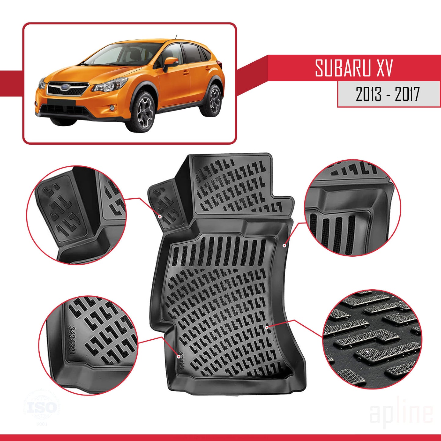 4D Rubbermatten Compatible met Subaru XV 2013-2017 Zwart