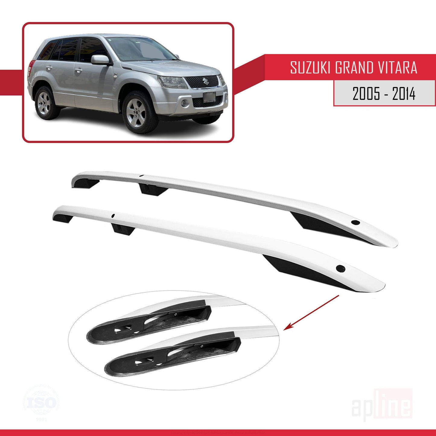 Compatible avec Suzuki Grand Vitara 2 (JT) (5 Door) 2005-2014 (Empattement Court L1/H1) Rails de Toit Porte-bagages sur le Toit Gris