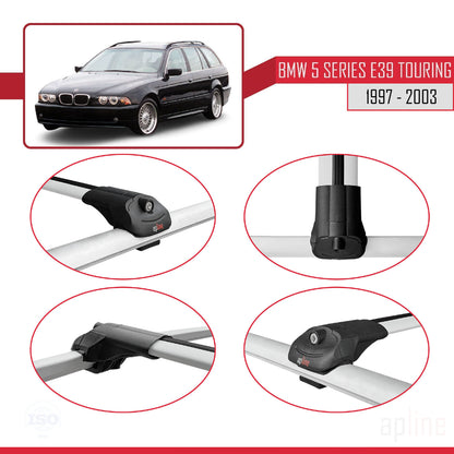 Compatible avec BMW Série 5 (E39) Touring 1997-2003 ACE-1 Barres de Toit Railing Porte-Bagages de Voiture Gris Aluminium 3 Barres