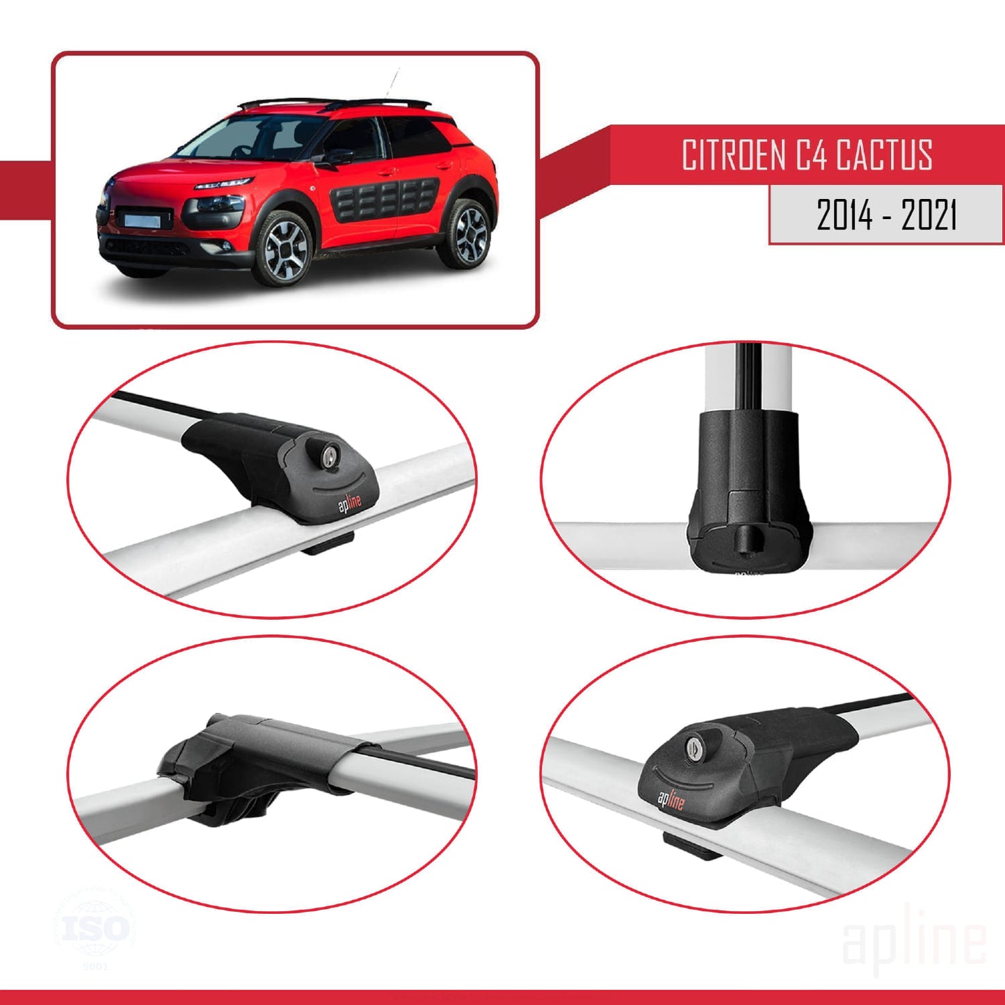 Compatible avec Citroen C4 Cactus 2014-2021 ACE-1 Barres de Toit Railing Porte-Bagages de Voiture Gris Aluminium 3 Barres