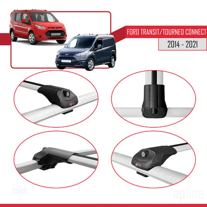 Compatible with Ford Transit/Tourneo Connect 2 2014-2021 ACE-1 Car Roof Rack Cross Bar Grey Aluminium 4 Bars